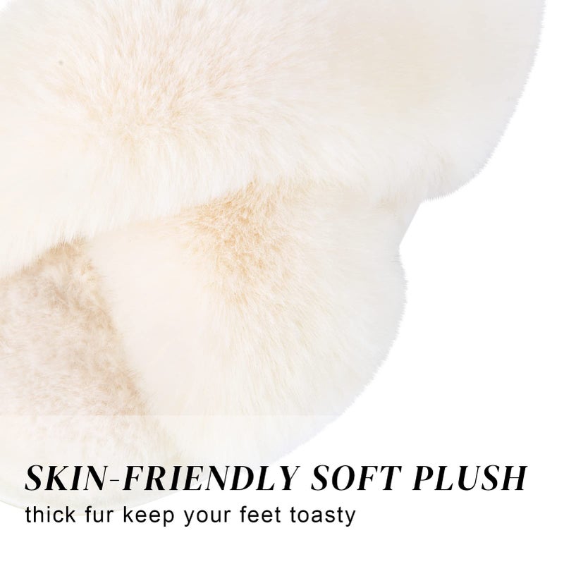Parlovable Women's Fuzzy Slippers Comfy Cross Band House Shoes Memory Foam Open Toe Indoor Gifts for Ladies Off-white 9-10 - Image 4